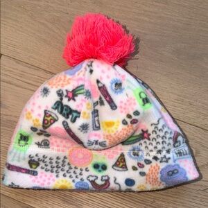 Target Kids' Fleece Colorful Patterned Hat with Pink Pom